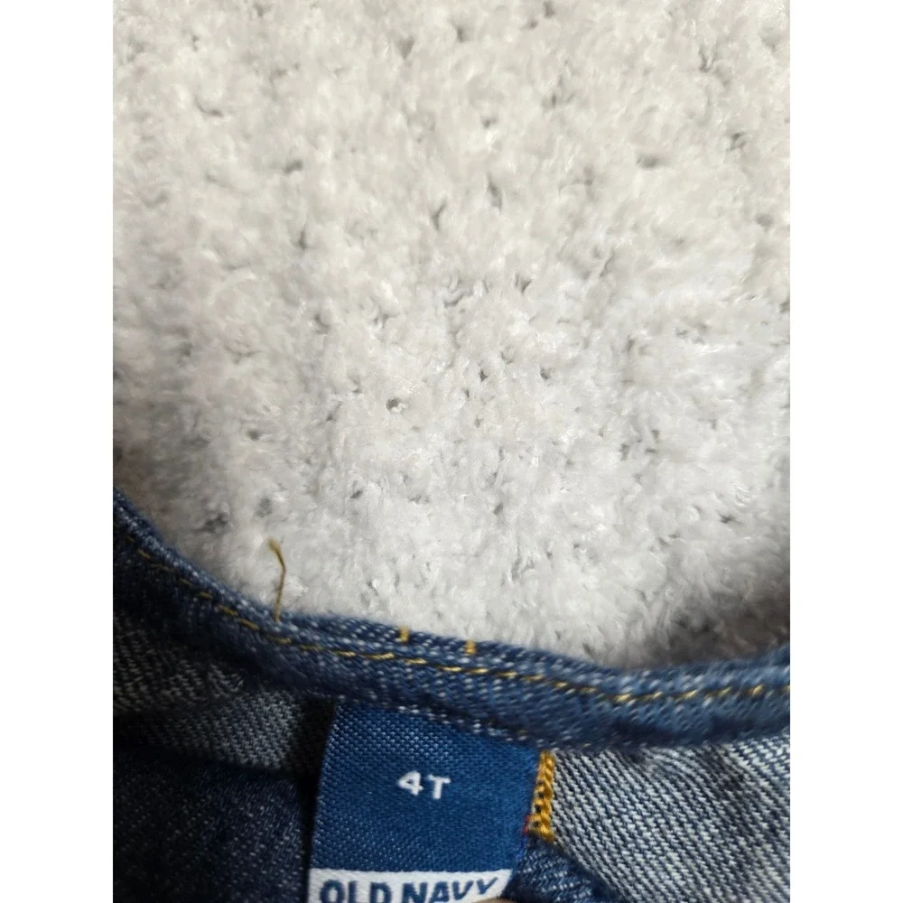 Old Navy Girls 4T Blue Denim Pinafore Jumper Dress Flower Buttons Pocket